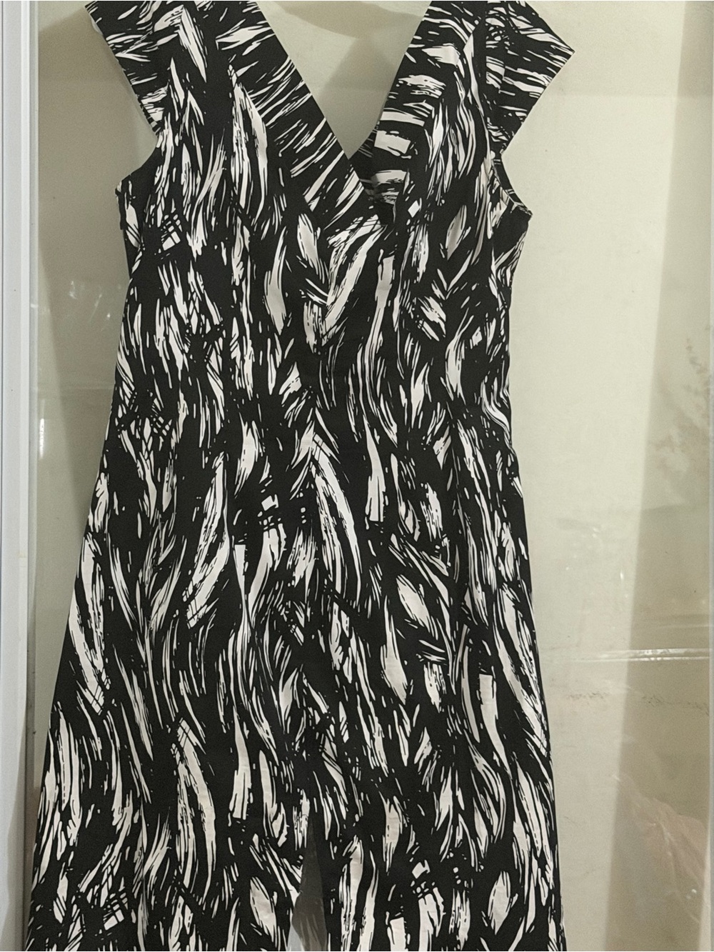 Manolo Blahnik Black and White V-Neck Midi Dress